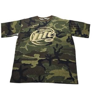Vintage Miller Lite Promo Camouflage T-Shirt True Pilsner Beer USA 90's Mens XL
